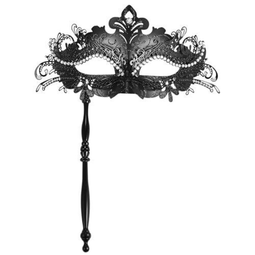 2336 Masquerade Mask with Stick: Rhinestones Deecorations Mardi Gras